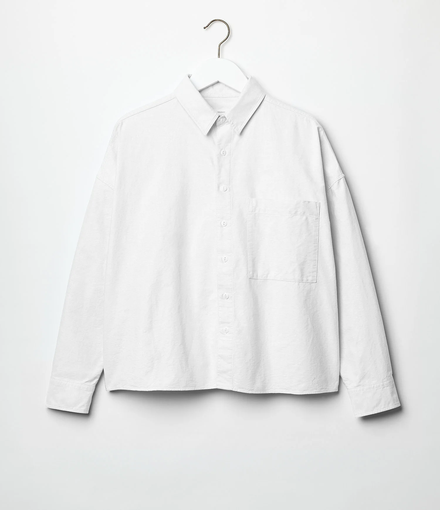 Cropped Boxy Style Cotton Oxford Long Sleeve Shirt thumbnail 1
