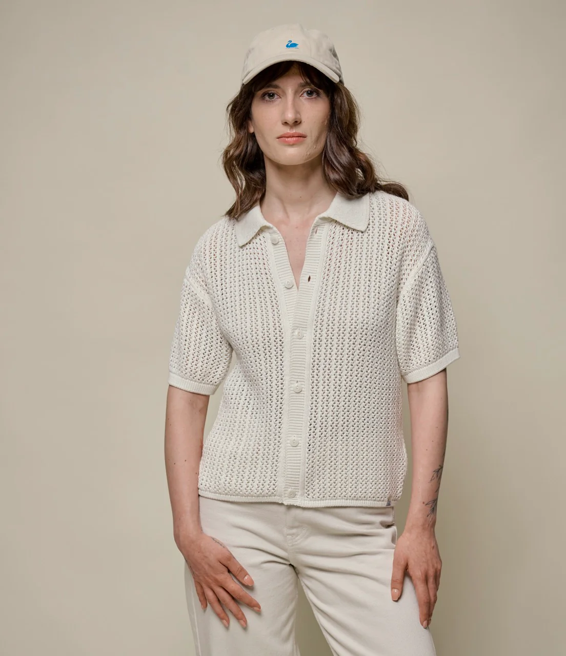 1960s Cropped Crochet Cotton Women's Shirt